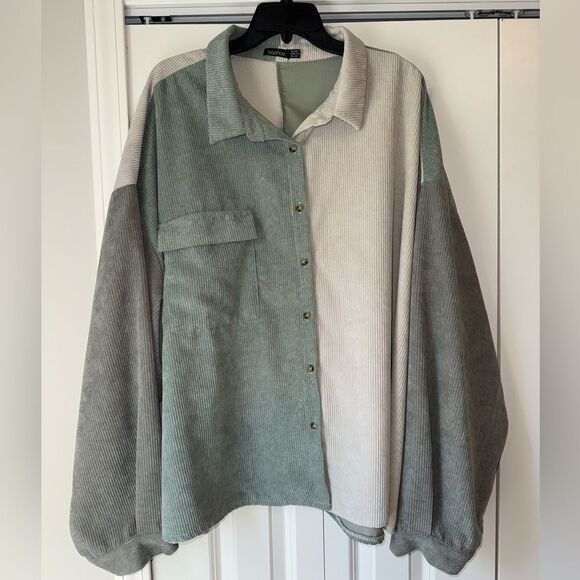 BOOHOO OVERSIZED COLOR BLOCK CORD SHIRT Size 22 - Picture 4 of 7